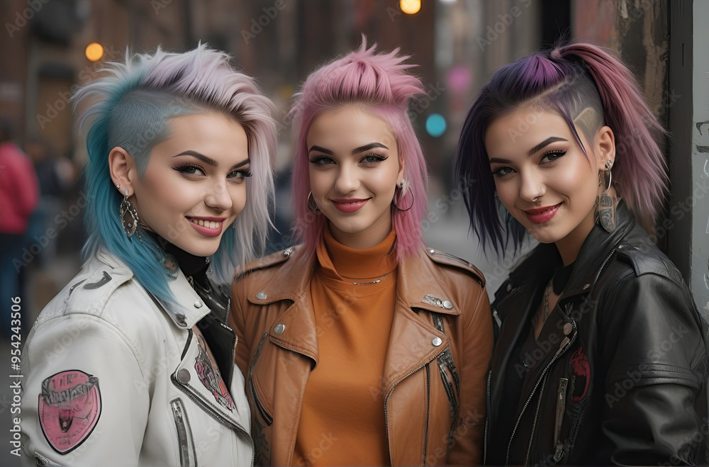 Attractive teen punk girls stylish and smilling Attractive teen punk girls stylish and smilling