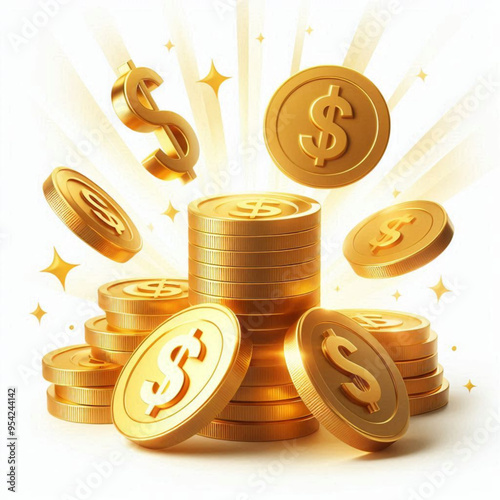 Free  Money vector money photo Gold coins and banknotes 3d cartoon style icon black Friday 
