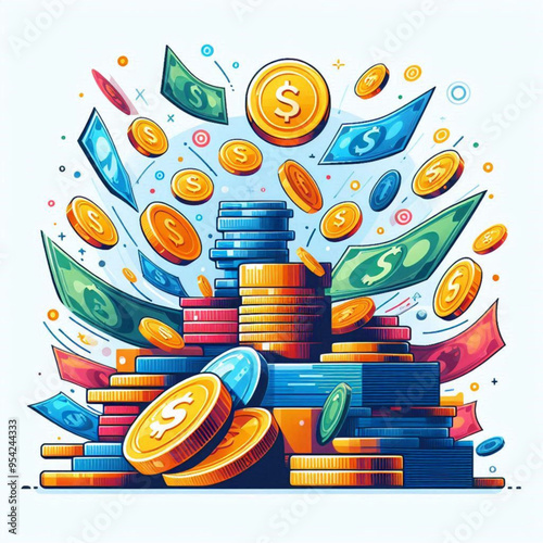 Free  Money vector money photo Gold coins and banknotes 3d cartoon style icon black Friday 

