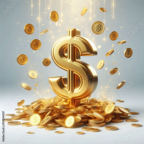 Free  Money vector money photo Gold coins and banknotes 3d cartoon style icon black Friday 
