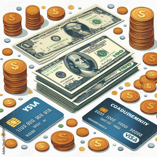 Free  Money vector money photo Gold coins and banknotes 3d cartoon style icon black Friday 

