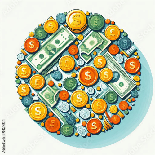 Free  Money vector money photo Gold coins and banknotes 3d cartoon style icon black Friday 
