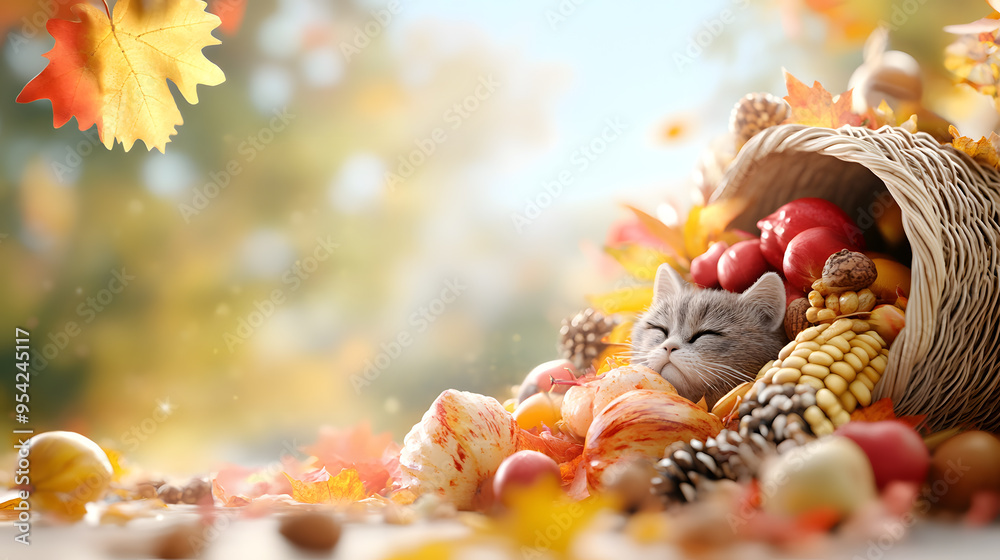 Cats and cornucopia harvest bounty Thanksgiving theme Cats and cornucopia harvest bounty Thanksgiving theme