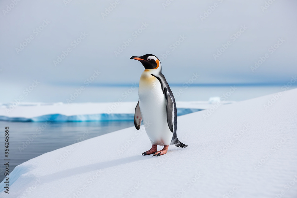 Obraz premium A lone penguin stands majestically at ice rock