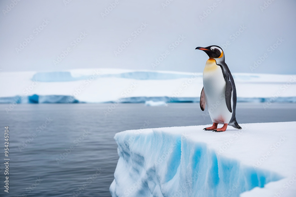 Obraz premium A lone penguin stands majestically at ice rock