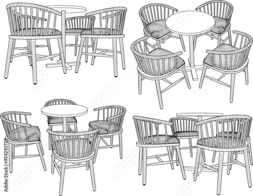 Vector sketch illustration silhouette design drawing of dining room chair and table furniture 