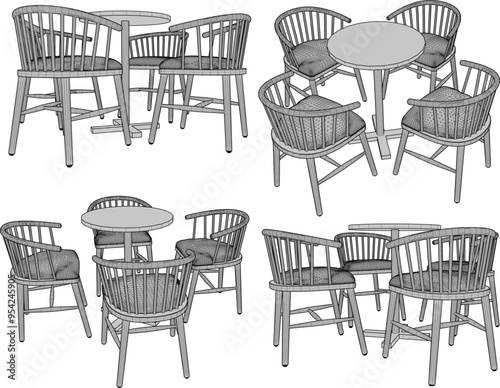 Vector sketch illustration silhouette design drawing of dining room chair and table furniture 