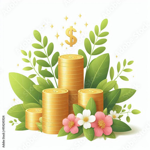Free  Money vector money photo Gold coins and banknotes 3d cartoon style icon black Friday 
