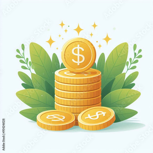 Free  Money vector money photo Gold coins and banknotes 3d cartoon style icon black Friday 
