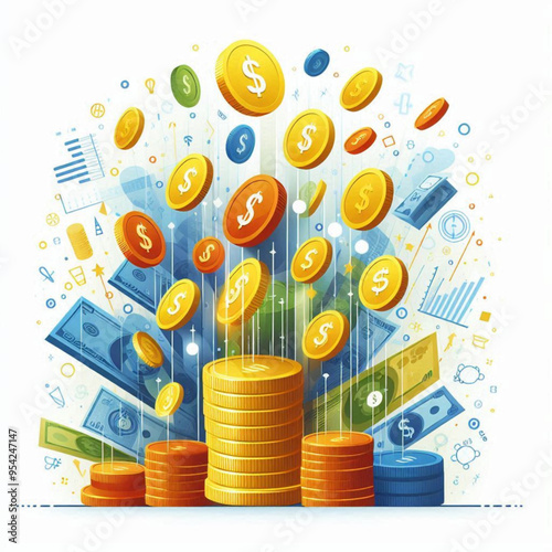 Free  Money vector money photo Gold coins and banknotes 3d cartoon style icon black Friday 
