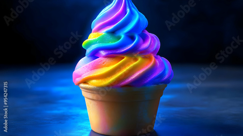 Rainbow ice cream cone on a...