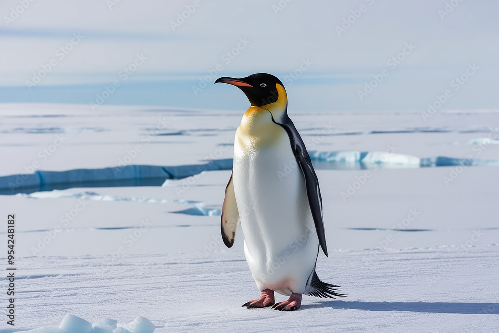 Fototapeta premium A majestic adult emperor penguin its snowwhite
