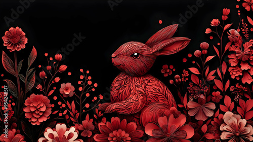 Red paper rabbit surrounded...
