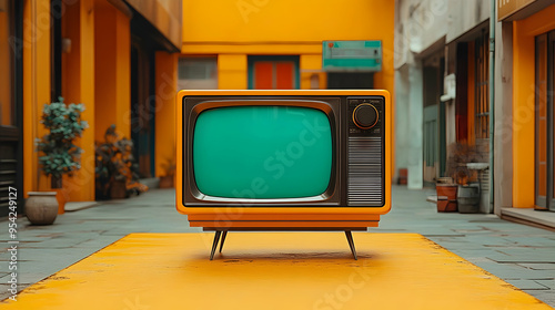 Retro television with green...