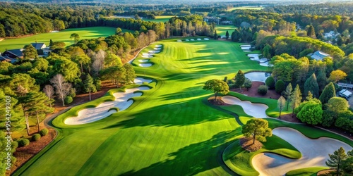 Aerial view of the iconic Masters Augusta National Golf Course, Augusta, Georgia, green, fairway, course, golf photo