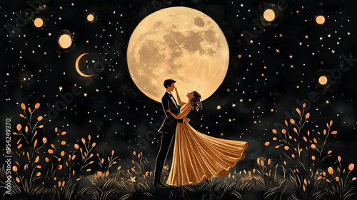 Romantic couple under a glo...