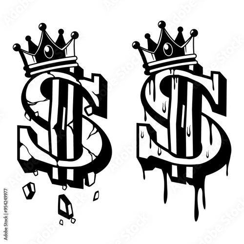 King Sign |Dollar Sign | King Dollar Sign | Broken Dollar | Dripping USD | Money Sign | US Dollar Sign | Money King | Original Illustration | Vector and Clipart | Cutfile and Stencil