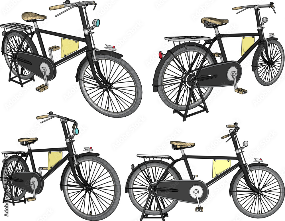Vector sketch illustration silhouette design image of a classic vintage traditional bicycle 