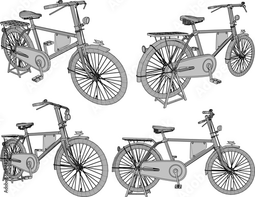 Vector sketch illustration silhouette design image of a classic vintage traditional bicycle 