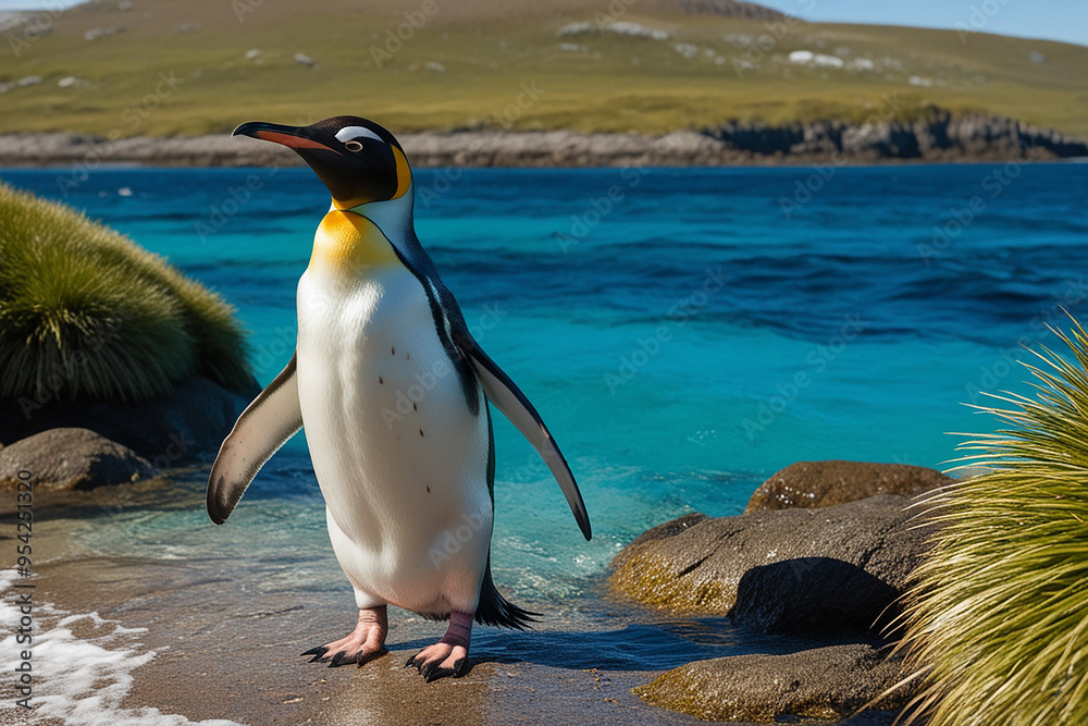 Fototapeta premium A big king penguin with its distinct