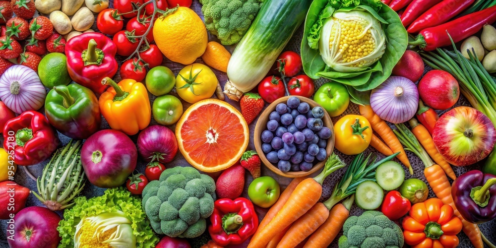 A colorful collage of various fruits and vegetables showcasing diversity and flavors, fruits, vegetables, collage, colorful A colorful collage of various fruits and vegetables showcasing diversity and flavors, fruits, vegetables, collage, colorful