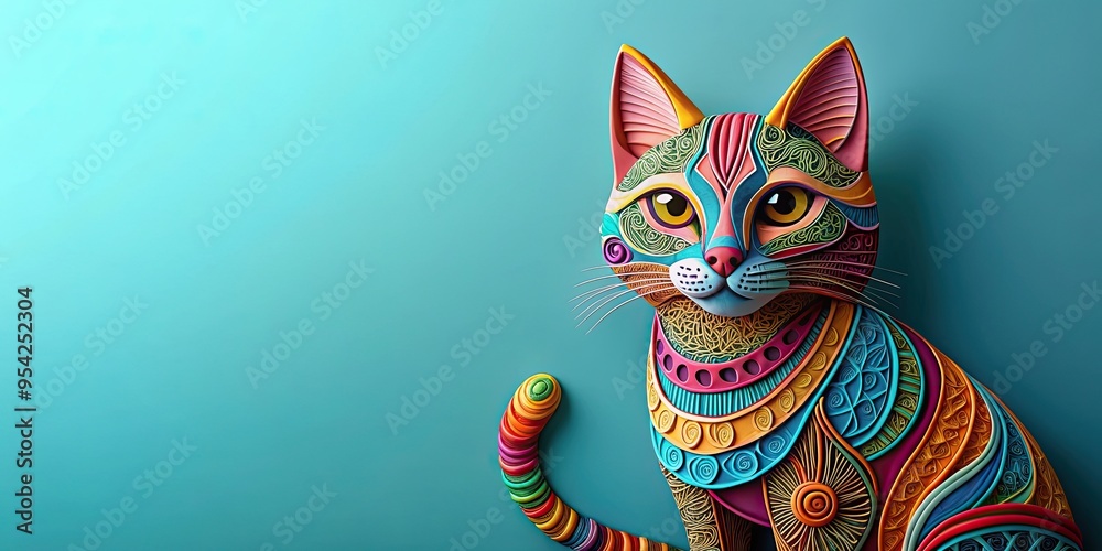 Fototapeta premium Colorful papercraft cat in intricate papercut style, papercraft, cat, colorful, papercut, intricate, handmade, creativity, art