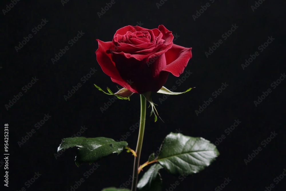 Close-up of a blooming red rose on a black background, showcasing petals opening in time lapse for romantic settings Close-up of a blooming red rose on a black background, showcasing petals opening in time lapse for romantic settings