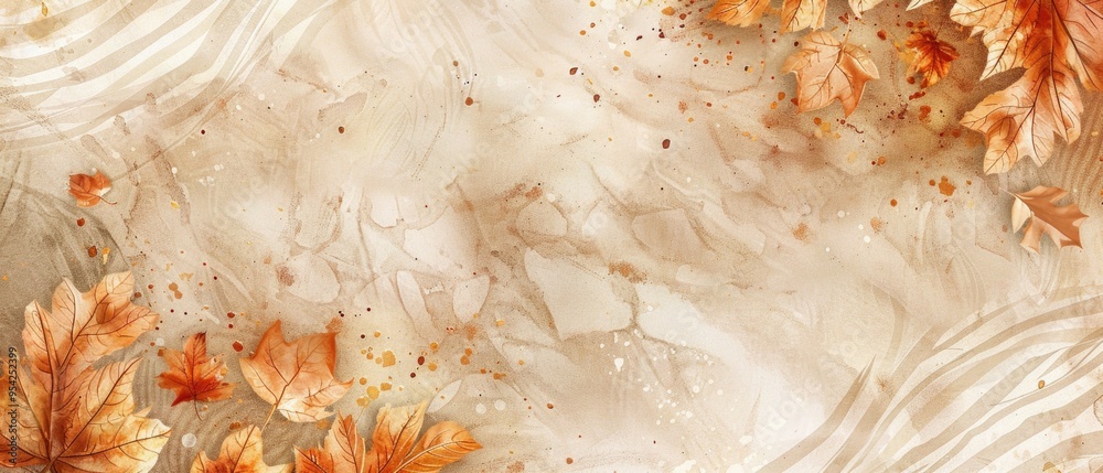 Watercolor Autumn Leaves on Sand Watercolor Autumn Leaves on Sand