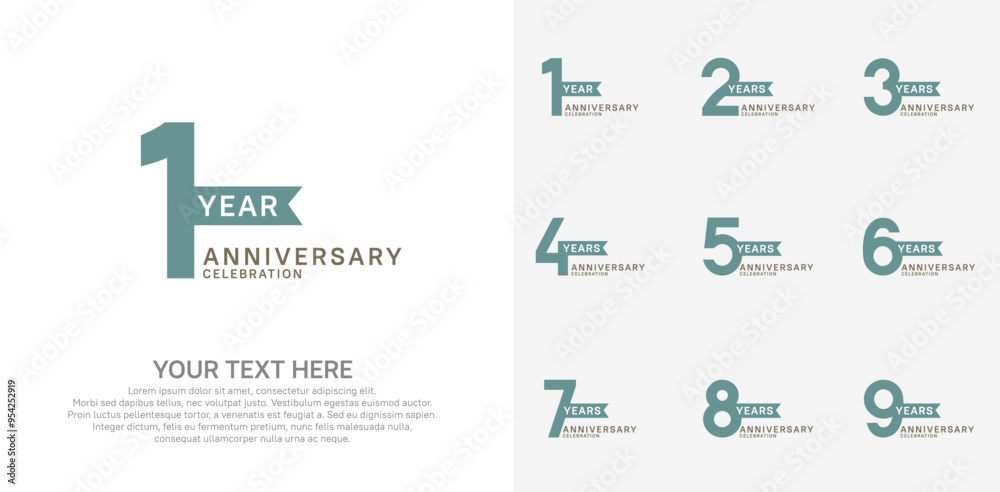 Naklejka premium anniversary set, green and black color with ribbon for celebration event