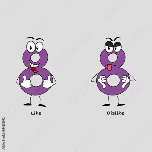 Like & Dislike Expression, Funny Mascot Design, Number 8 (Part 86) (Editable Strokes)