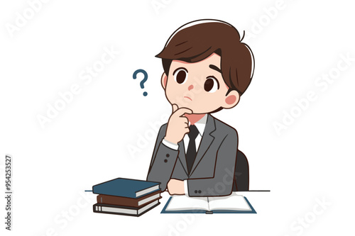 Cute Cartoon Boy Thinking clipart illustration