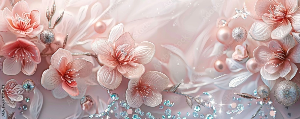 Pink Flower Background with Glittering Ornaments. Pink Flower Background with Glittering Ornaments.