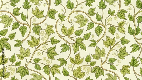 Seamless vine and leaf pattern perfect for fabric and embroidery projects, seamless, natural, pattern, fabric, embroidery