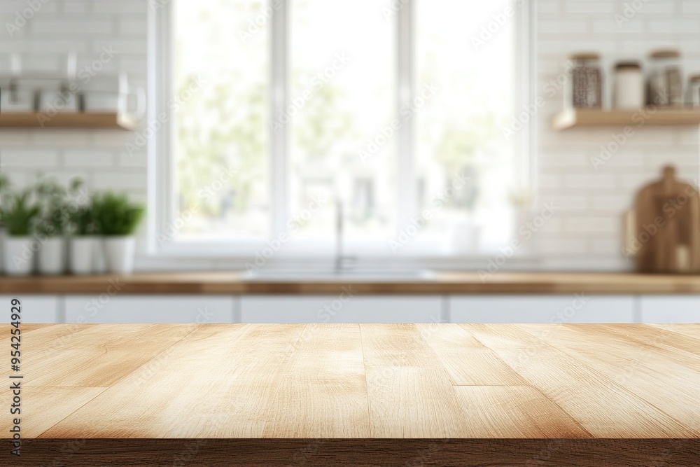 kitchen table background, wood counter top on blur of white clean abstract home interior with bokeh. used for display or montage your wooden for dining background. table banner, ai kitchen table background, wood counter top on blur of white clean abstract home interior with bokeh. used for display or montage your wooden for dining background. table banner, ai