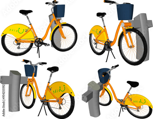 Vector sketch illustration silhouette design image of bicycle with safety lock for park parking