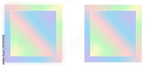 Square holographic gradient element set with pastel pink, blue and green colors