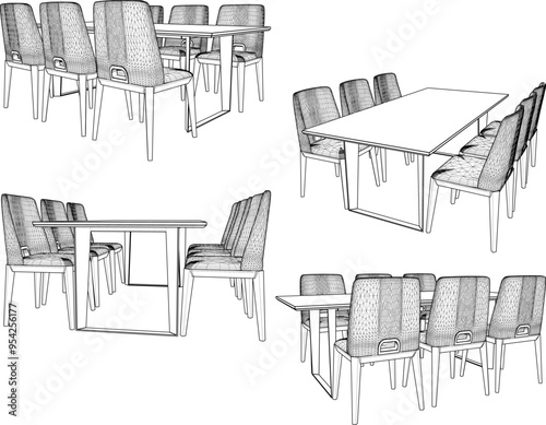 Vector sketch illustration silhouette design image of chair and table furniture for modern minimalist dining room interior 