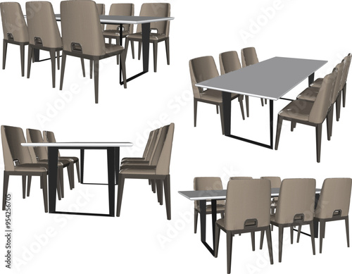 Vector sketch illustration silhouette design image of chair and table furniture for modern minimalist dining room interior.