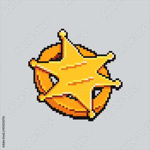 Pixel art illustration Sheriff Badge. Pixelated Police Badge. Sheriff Police Badge pixelated for the pixel art game and icon for website and video game. old school retro.