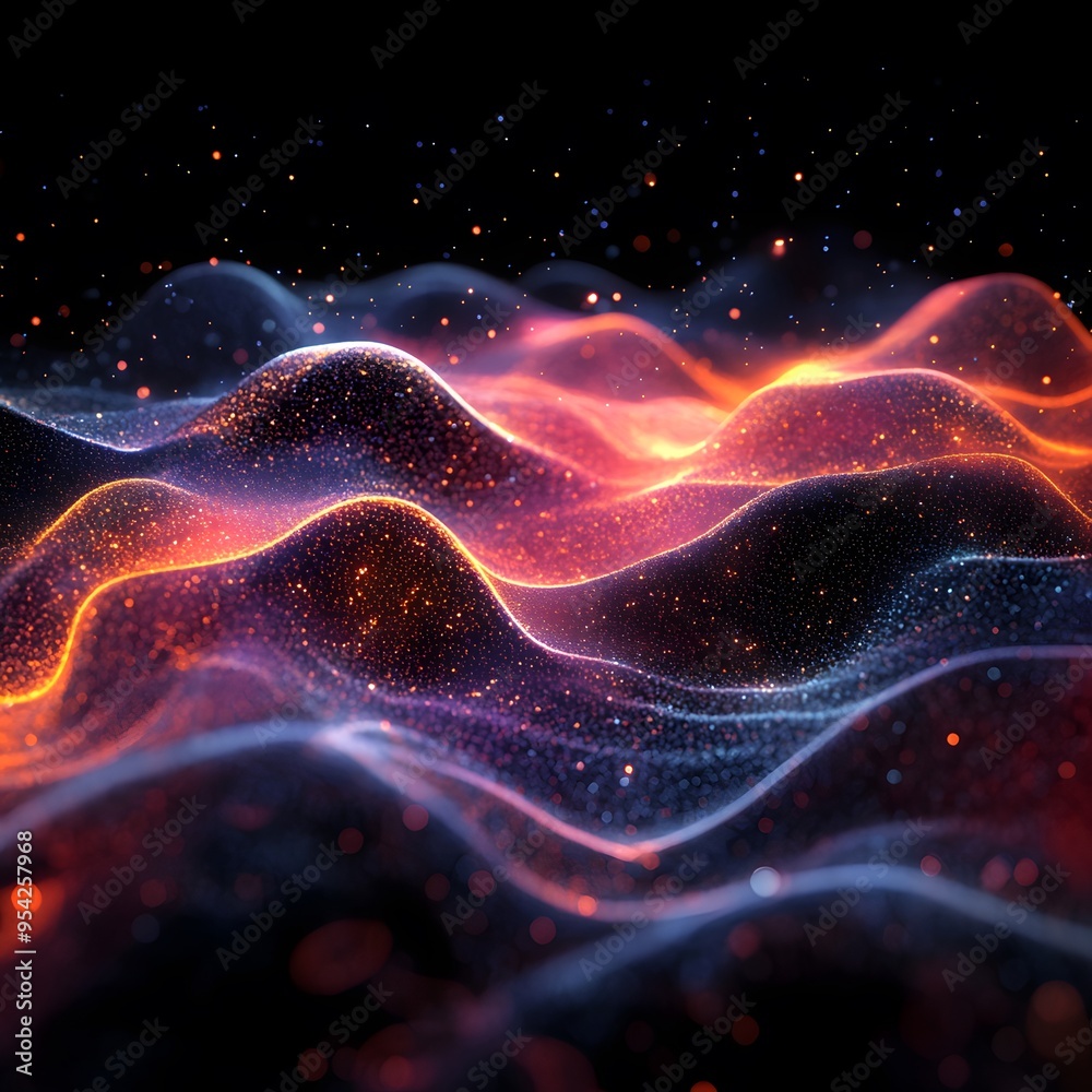 Abstract Digital Waves with Glowing Particles and Bokeh Lights Abstract Digital Waves with Glowing Particles and Bokeh Lights