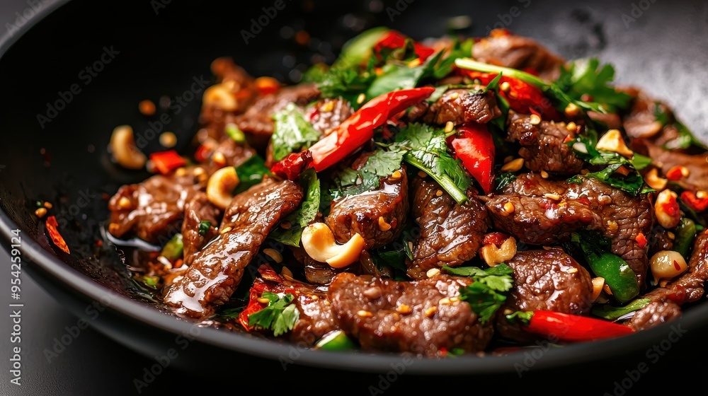 Spicy Beef Stir Fry with Cashews and Chili Peppers Spicy Beef Stir Fry with Cashews and Chili Peppers