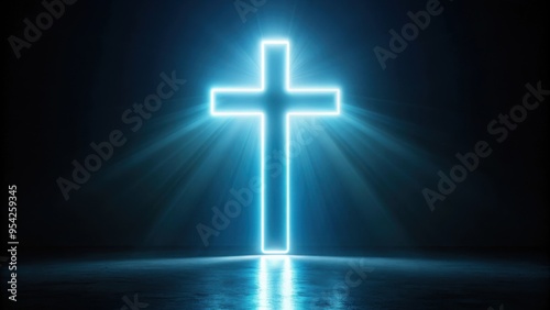 Luminescent Christian cross glowing on a dark background, faith, religion, spirituality, divine, glowing, light, symbol