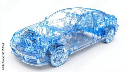 Transparent Blue Car  D Model Wireframe