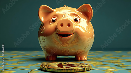 Smiling piggy bank with bit...