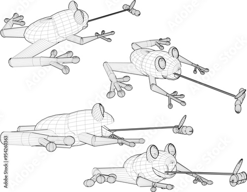 Vector sketch illustration silhouette design image of an amphibian animal frog sticking out its tongue to take food