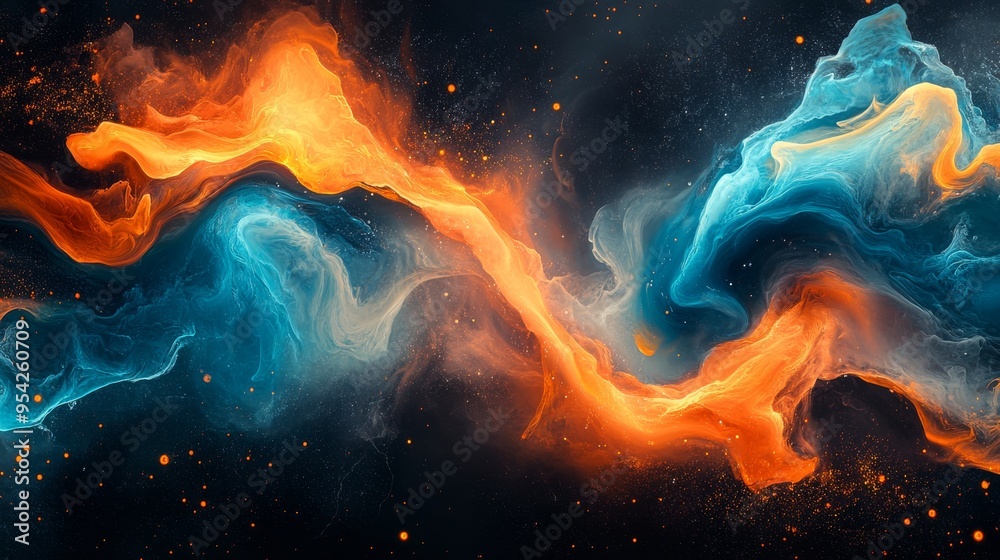 Abstract Swirling Nebula with Orange and Blue Hues Abstract Swirling Nebula with Orange and Blue Hues