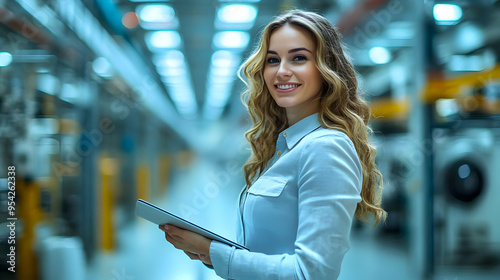 Smiling woman with tablet i...