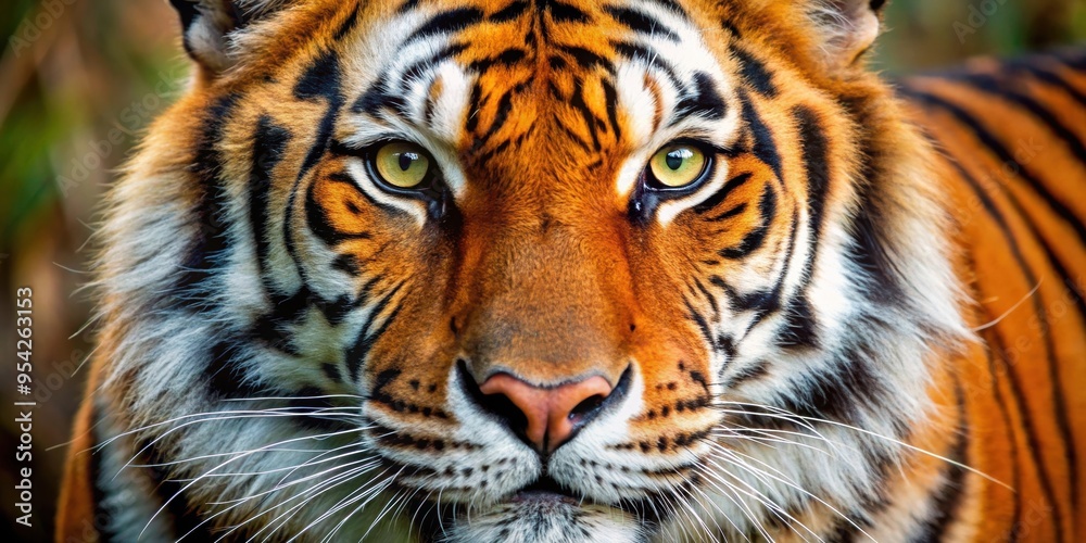 Fototapeta premium Macro of a detailed and realistic tiger face , Tiger, wildlife, animal, predator, feline, close-up, eyes, nose, whiskers