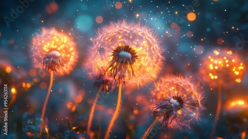 Glowing Dandelion Seeds in a Field of Bokeh Lights