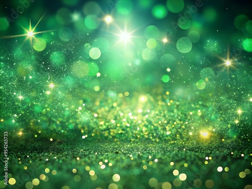 Vibrant Green Glitter Background with Sparkling Bokeh and Stars Smooth Background